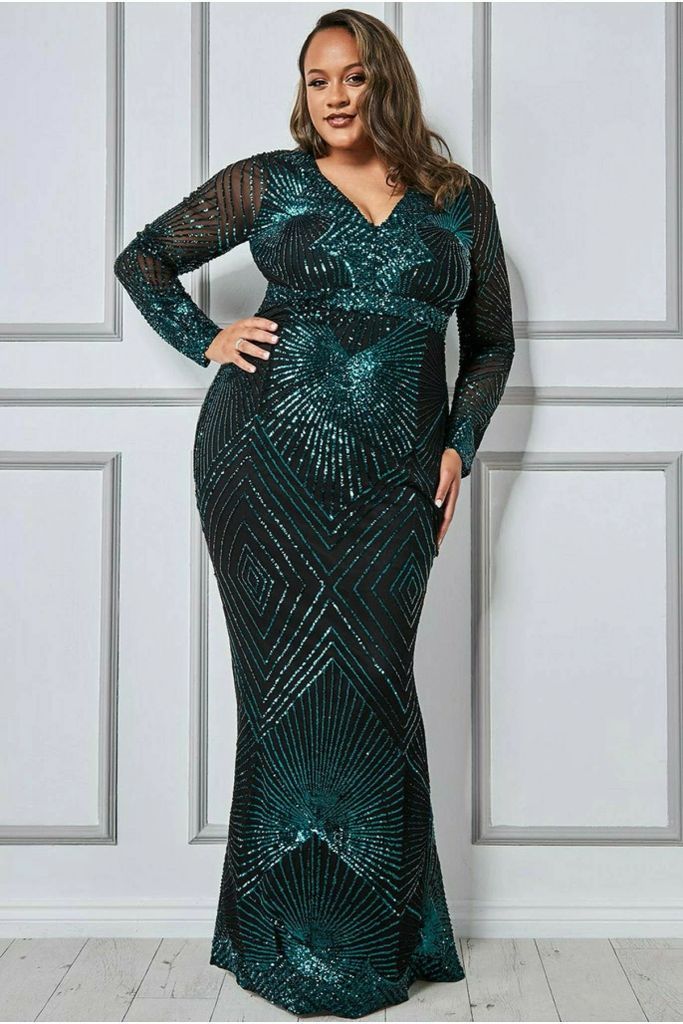 Starburst Sequin Maxi Dress - Emerald