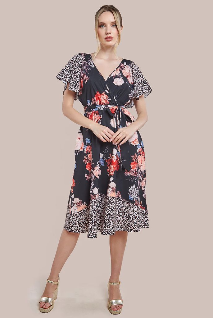 Flutter Sleeve Printed Midi Dress - Leopard Print