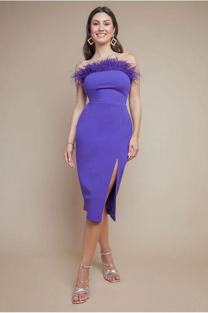 Feather Boobtube Midi Dress - Purple