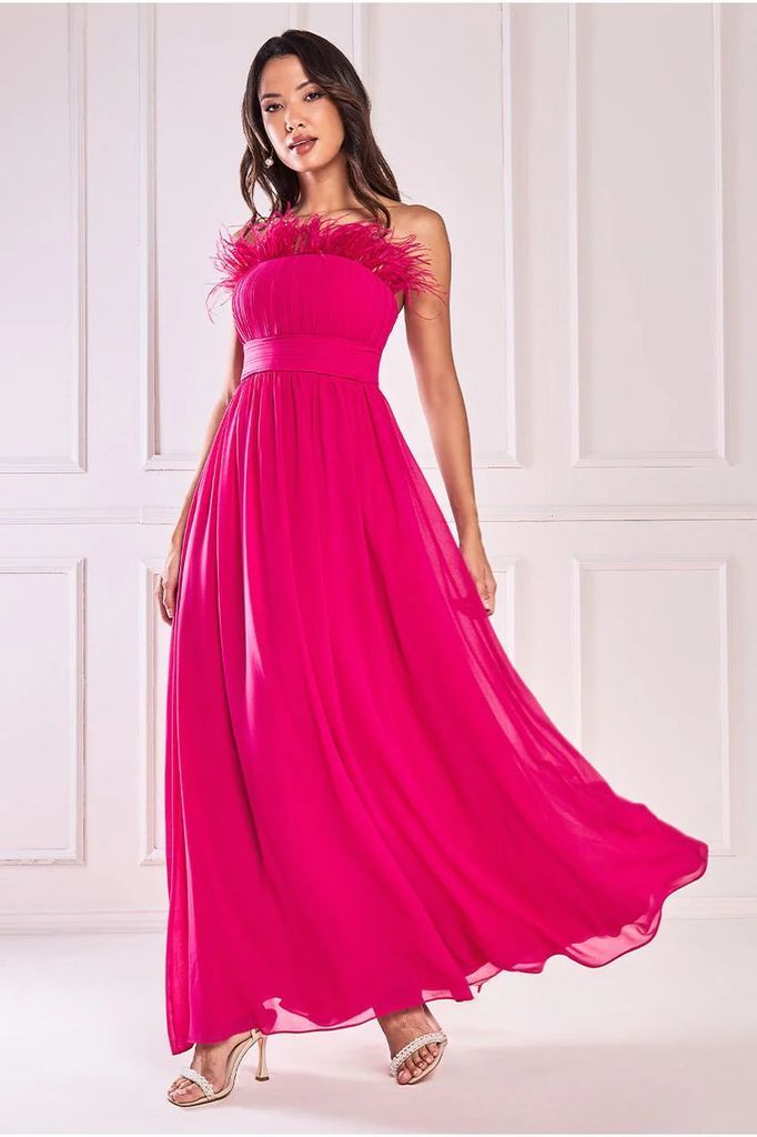 Bridesmaids Chiffon Maxi Dress - Hot Pink