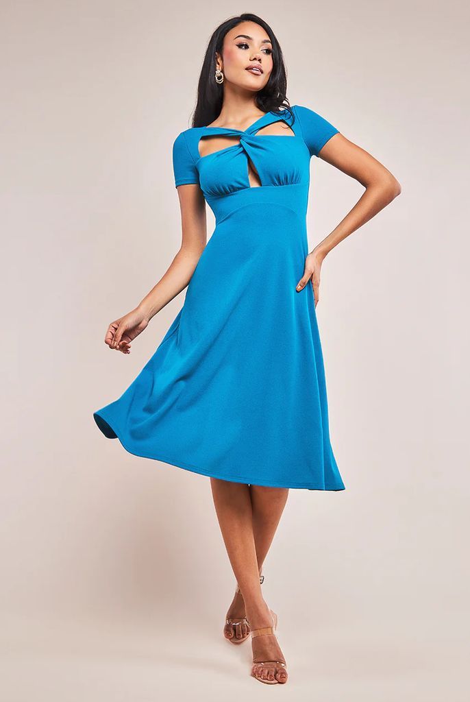 Scuba Crepe Twist Cutout Midi Dress - Teal Blue