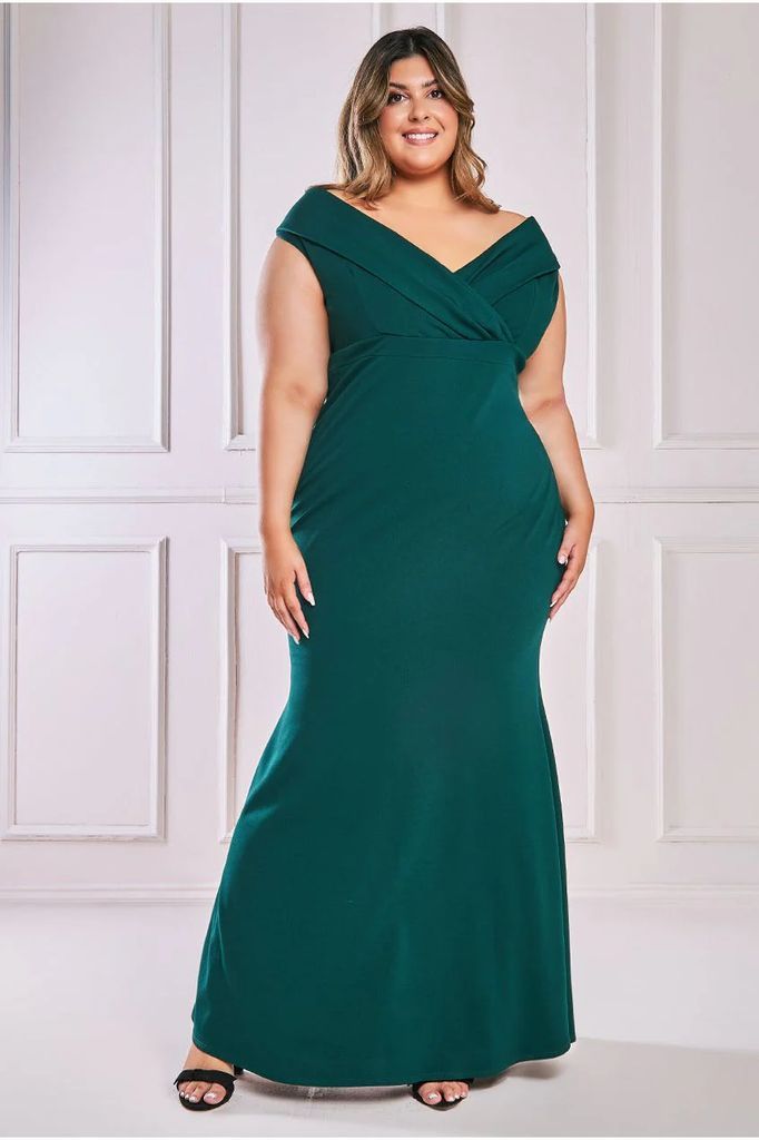 Front Wrap Off The Shoulder Maxi Dress - Emerald