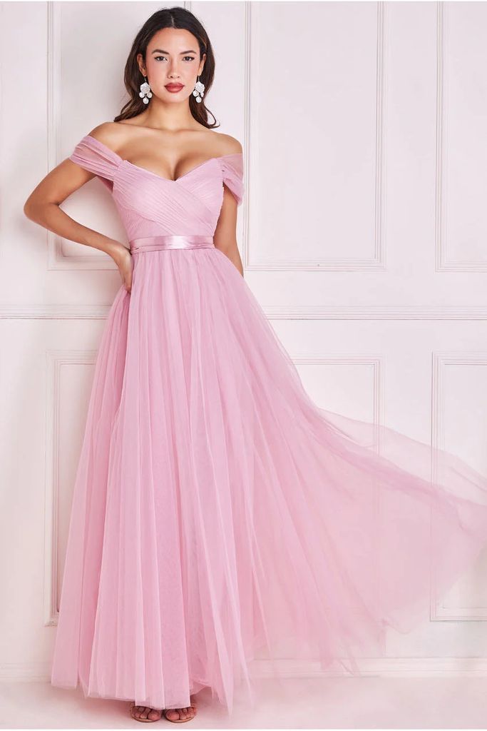 Off The Shoulder Princess Maxi Dress - Blush
