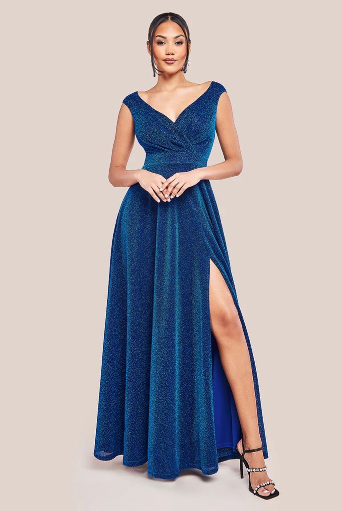 Crossover Lurex Glitter Maxi Dress - Royal Blue