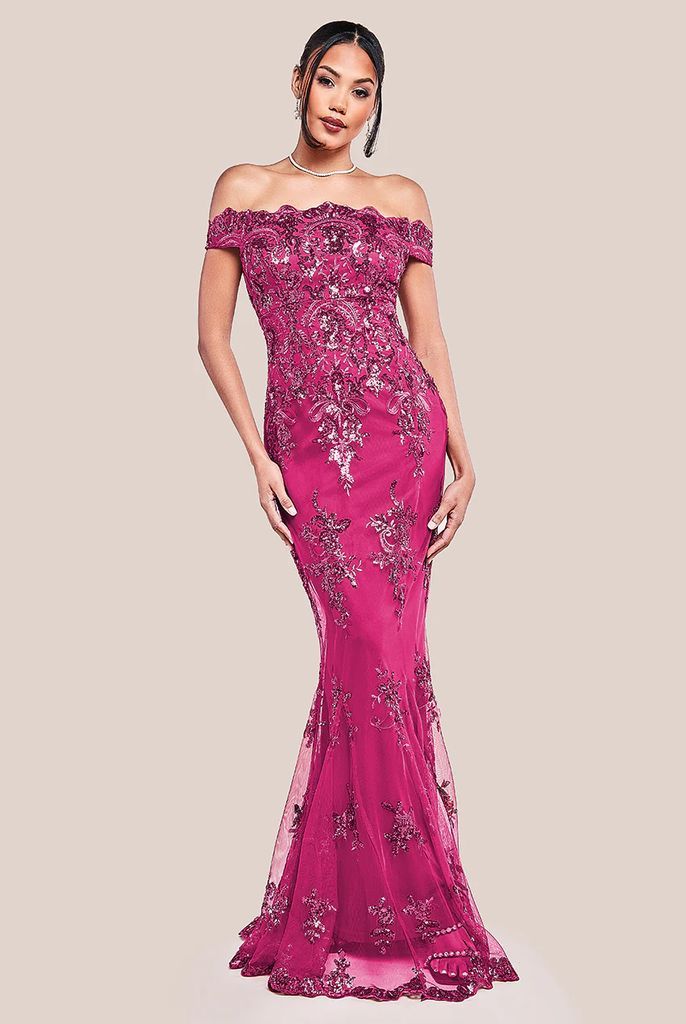Bardot Sequin Embroidered Maxi Dress - Magenta