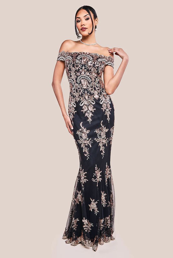 Bardot Sequin Embroidered Maxi Dress - Champagne