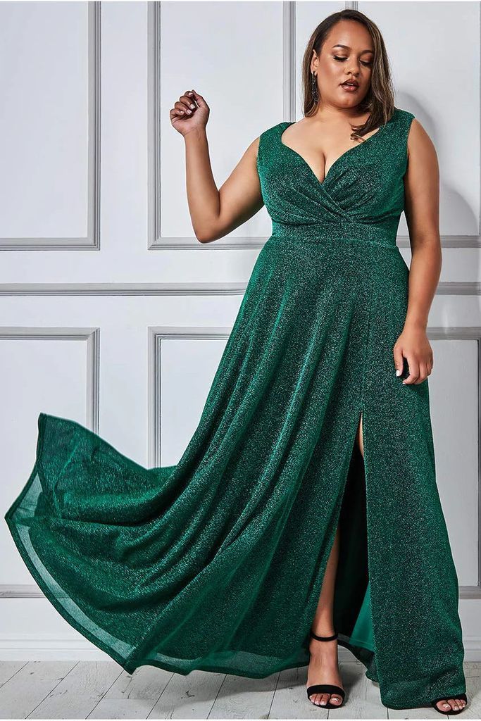 Crossover Lurex Glitter Maxi Dress - Emerald