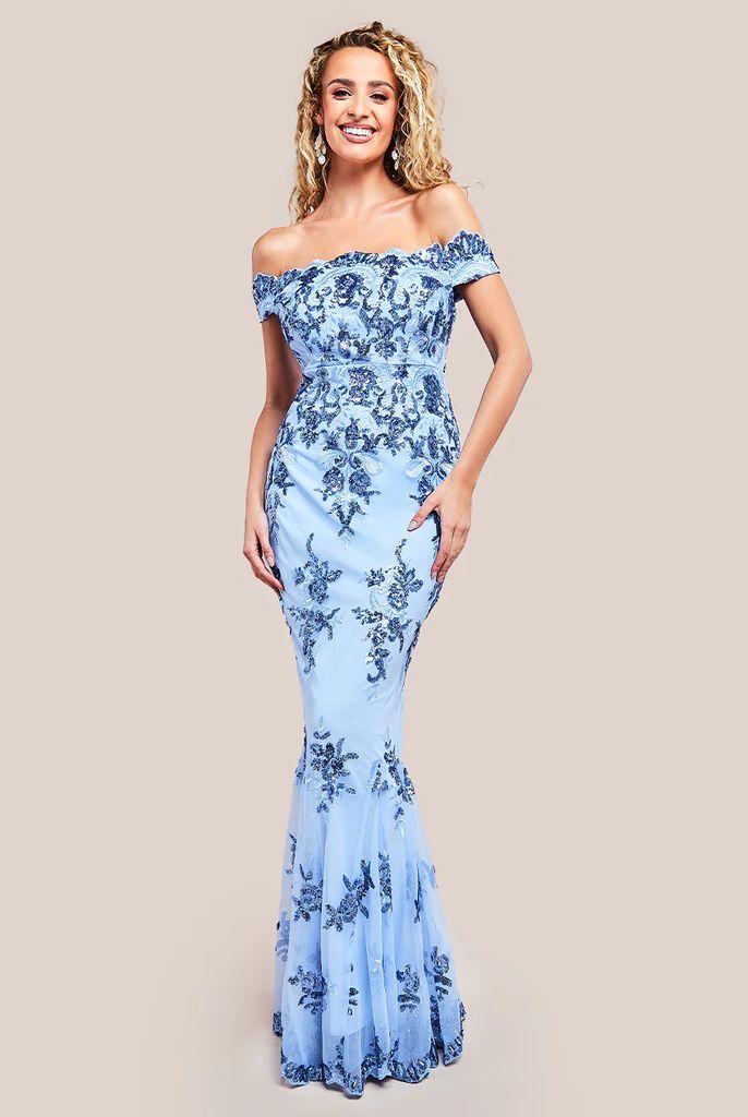 Bardot Sequin Embroidered Maxi Dress - Powder Blue