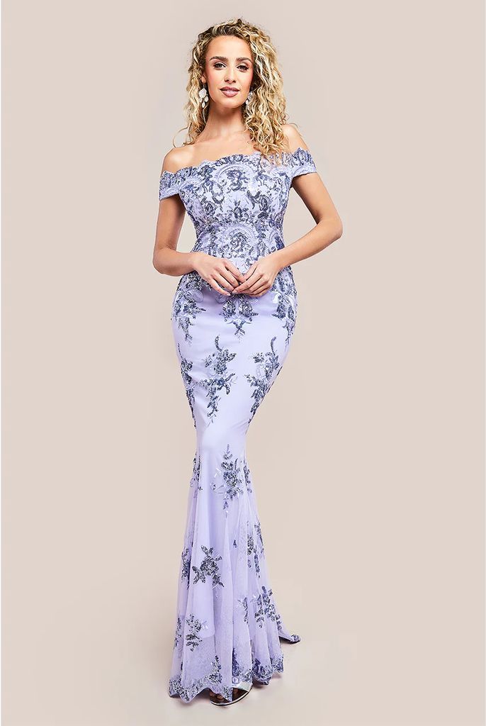 Bardot Sequin Embroidered Maxi Dress - Lilac