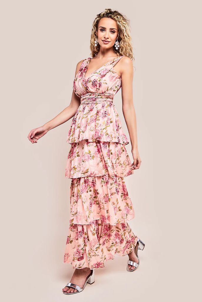 Tiered Chiffon Floral Maxi Dress - Multi