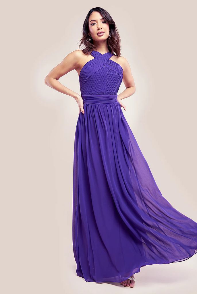 Halter Neck Chiffon Maxi Dress - Purple