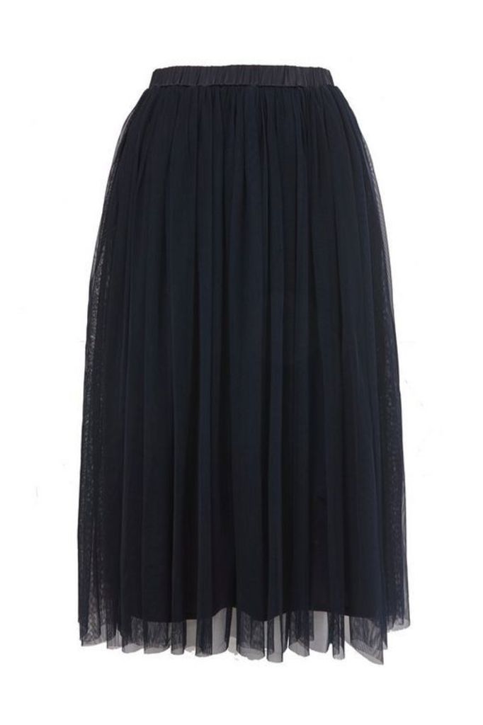Womens **Navy Tulle Midi Skirt By Lace & Beads - Navy Blue, Navy Blue