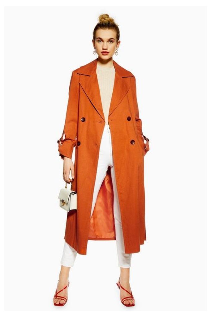 Womens Belted Trench Coat - Rust, Rust