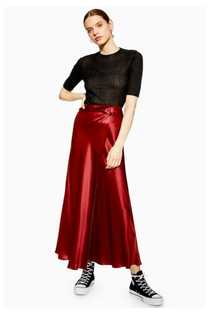 Womens **Waterfall Silk Skirt By Boutique - Oxblood, Oxblood