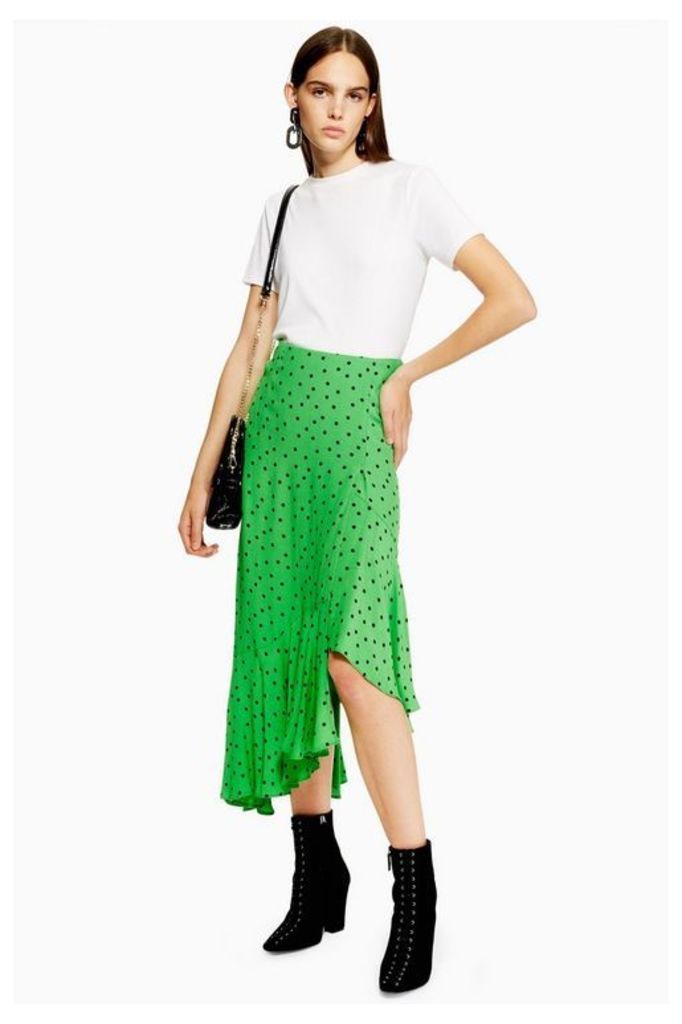 Womens Spot Ruffle Midi Skirt - Green, Green