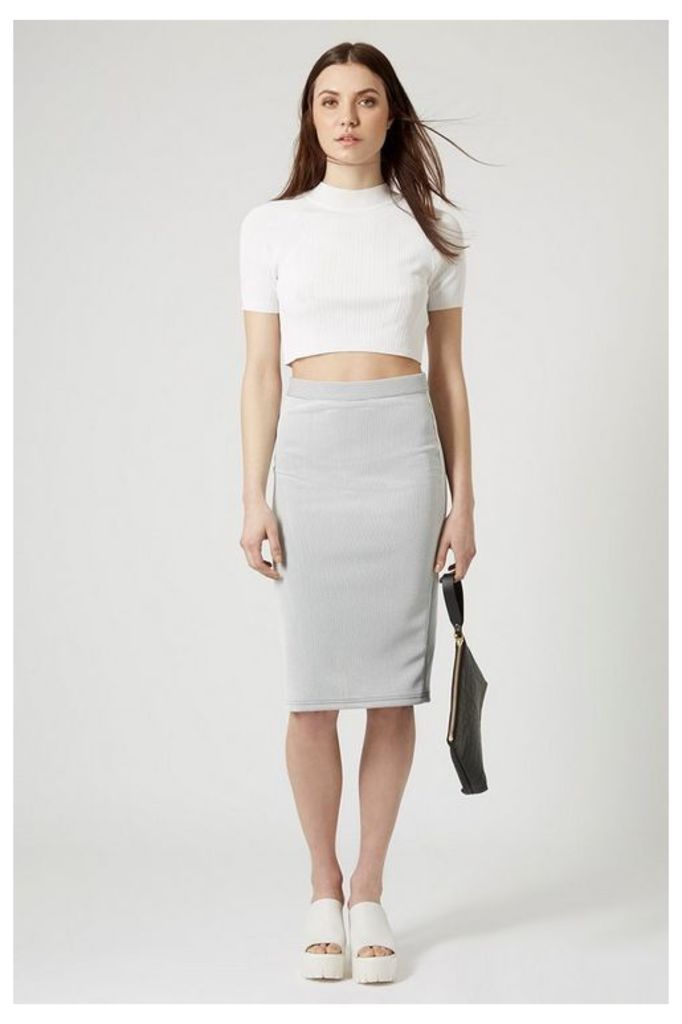 Womens Pinstripe Midi Skirt - White, White