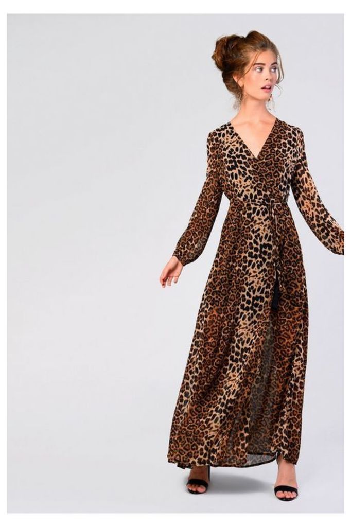 Womens **Leopard Print Maxi Dress By Glamorous - Brown, Brown