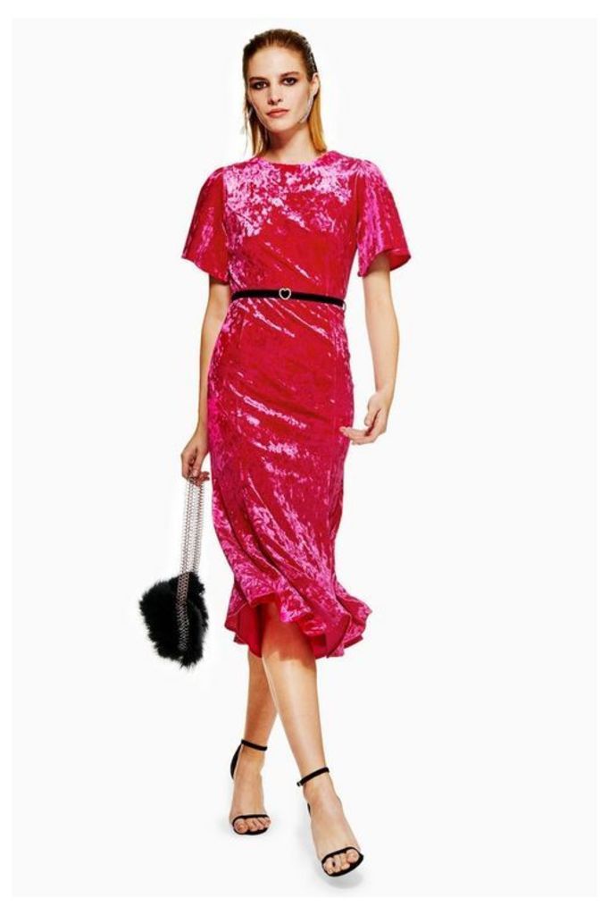Womens Petite Velvet Bleted Midi Dress - Pink, Pink