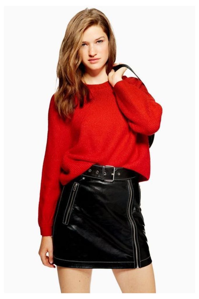 Womens Petite Ribbed Cropped Jumper - Red, Red