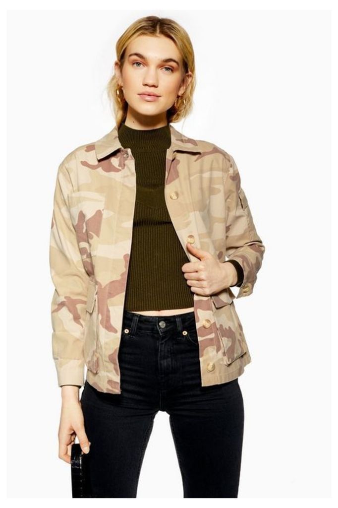 Womens Petite Sand Camouflage Jacket - Off White, Off White