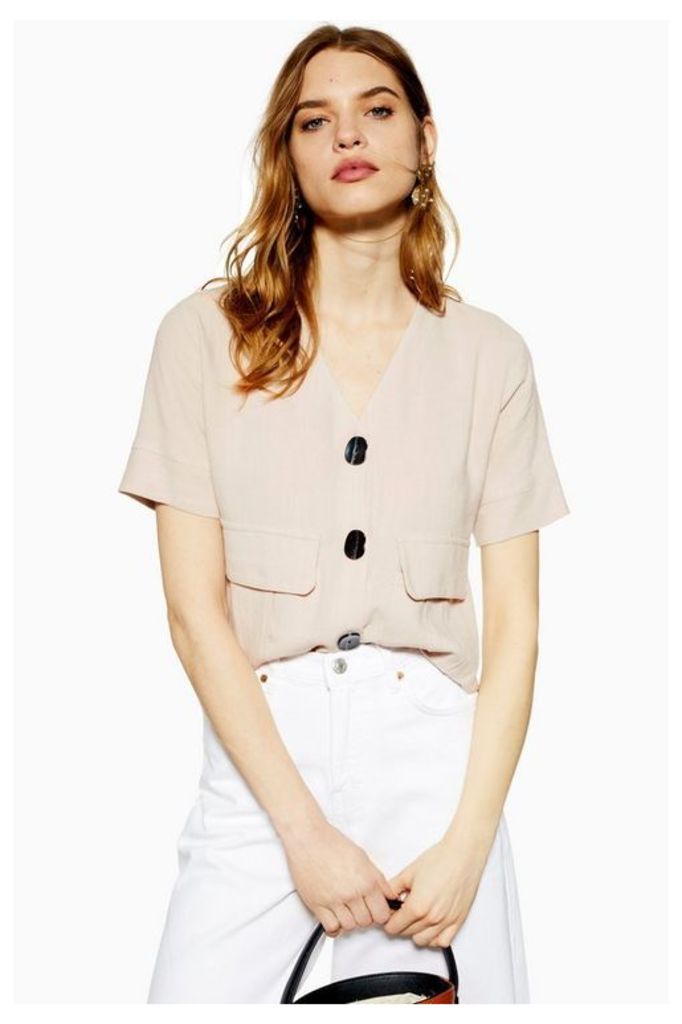 Womens Petite Button Down Shirt - Neutral, Neutral
