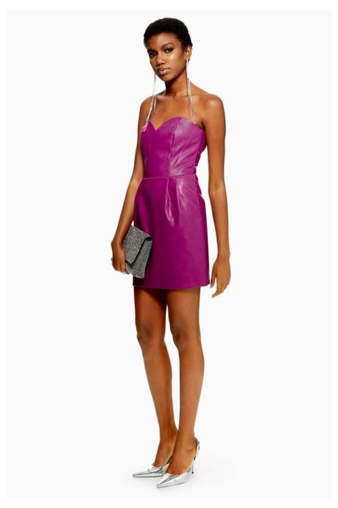Womens Pu Bandeau Mini Dress - Purple, Purple