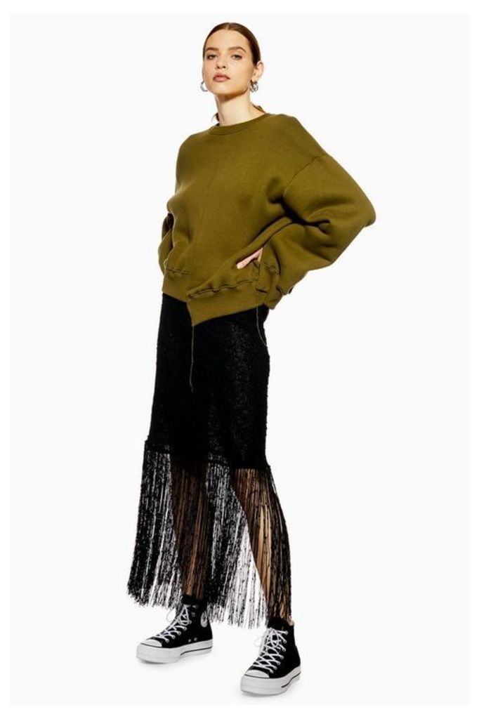 Womens **Fringe Knit Skirt By Topshop Boutique - Black, Black