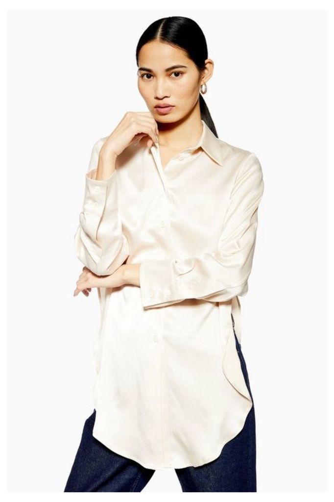 Womens **Side Split Silk Shirt By Topshop Boutique - Cream, Cream