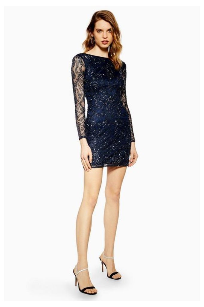 Womens **Navy Embellished Dress By Lace & Beads - Navy Blue, Navy Blue