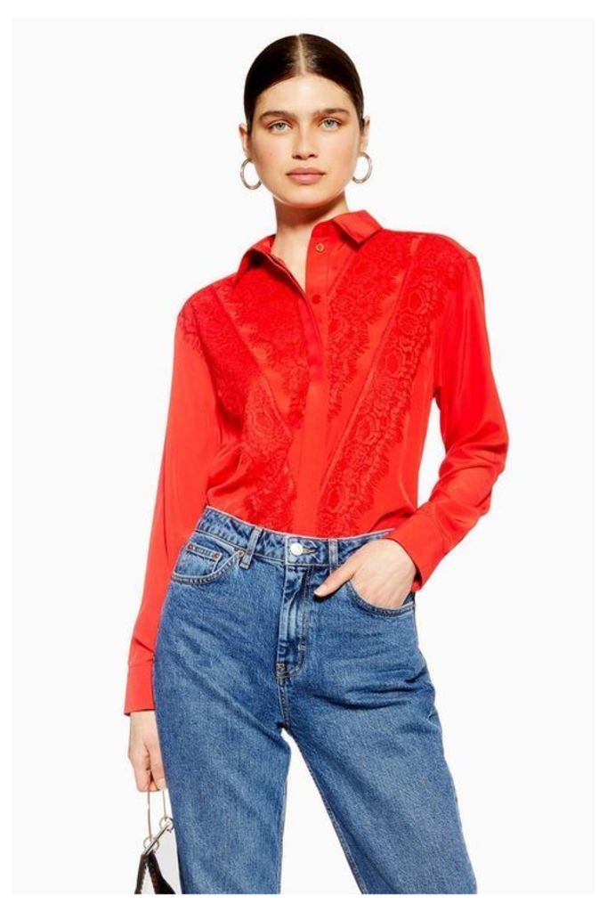 Womens Red Lace Shirt - Red, Red