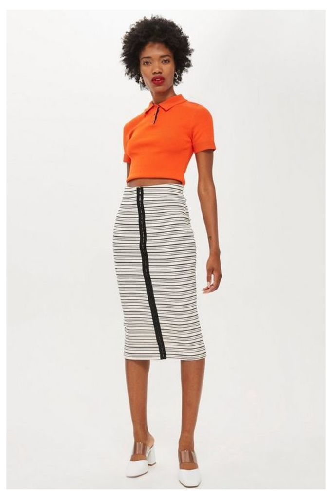 Womens Hook And Eye Stripe Tube Skirt - Monochrome, Monochrome
