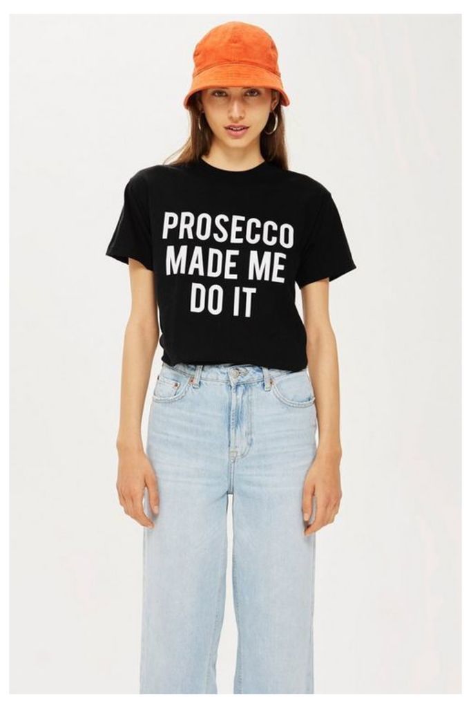 Womens **Prosecco Slogan T-Shirt By Love - Black, Black