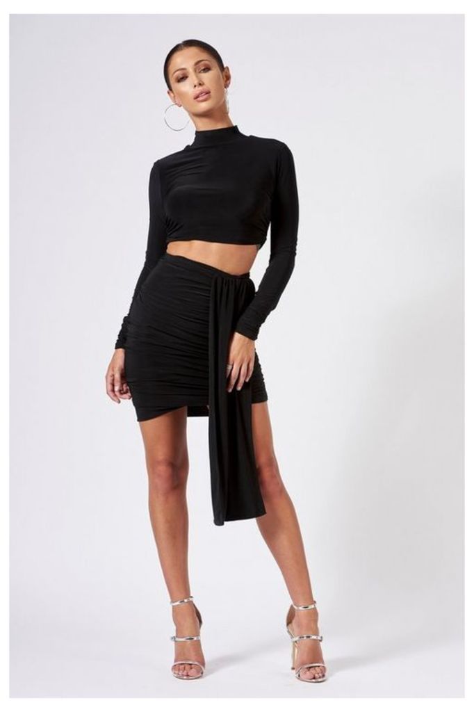 Womens **Black Ruched Layered Mini Skirt By Club L - Black, Black