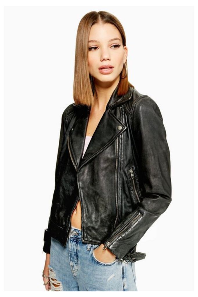 Womens Leather Biker Jacket - Black, Black
