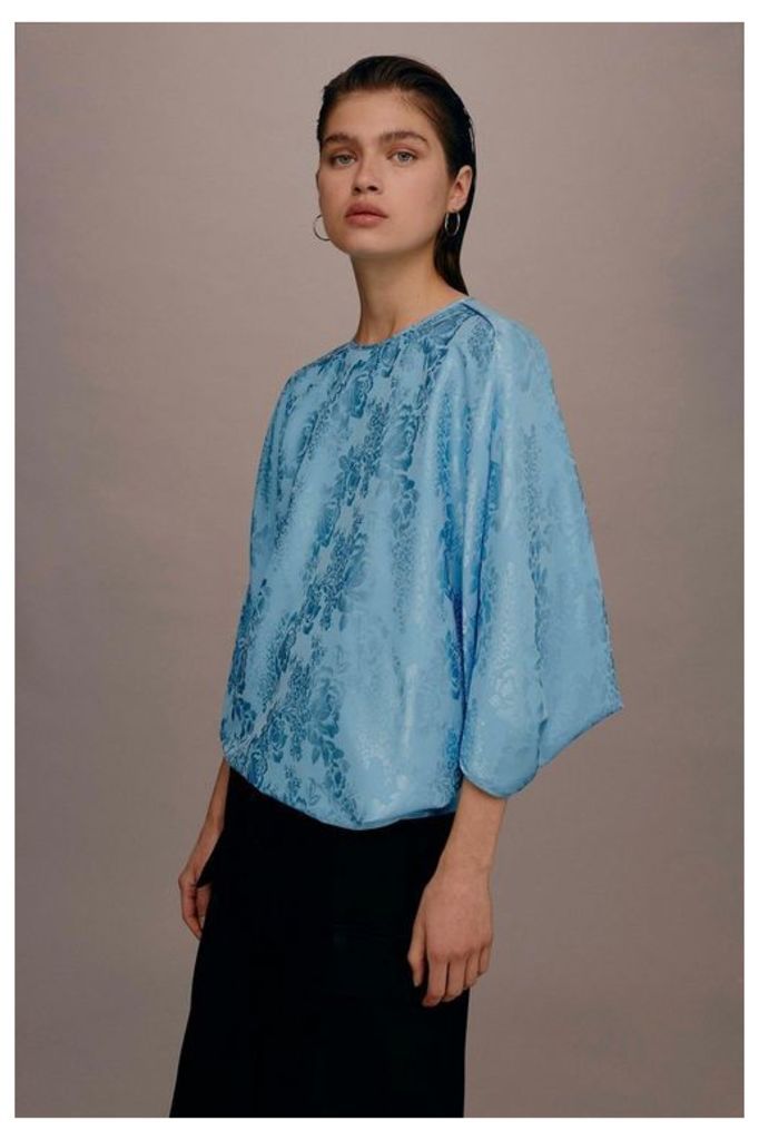 Womens **Jacquard Batwing Top By Boutique - Blue, Blue