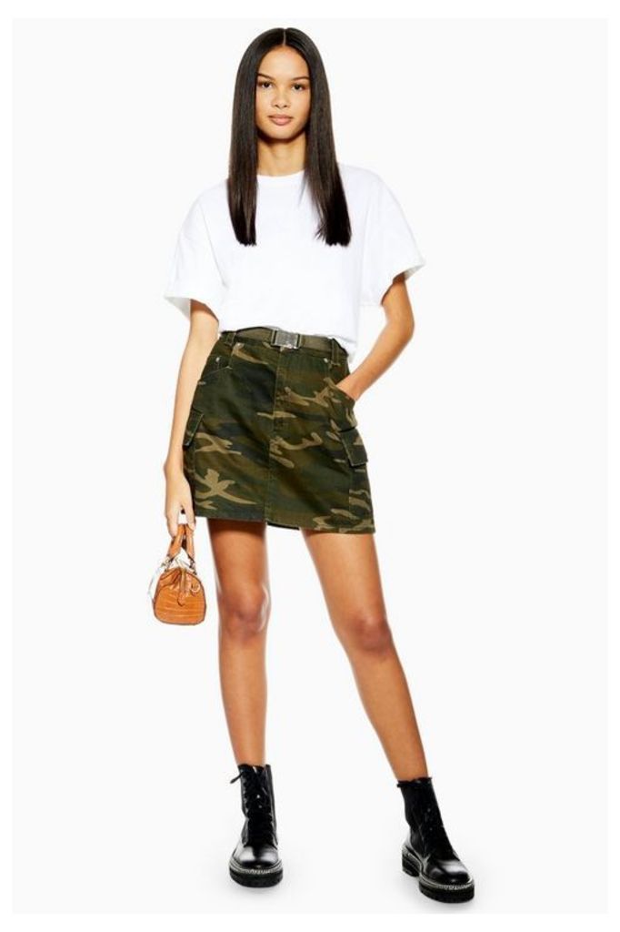Womens Camouflage Belt Skirt - Khaki, Khaki
