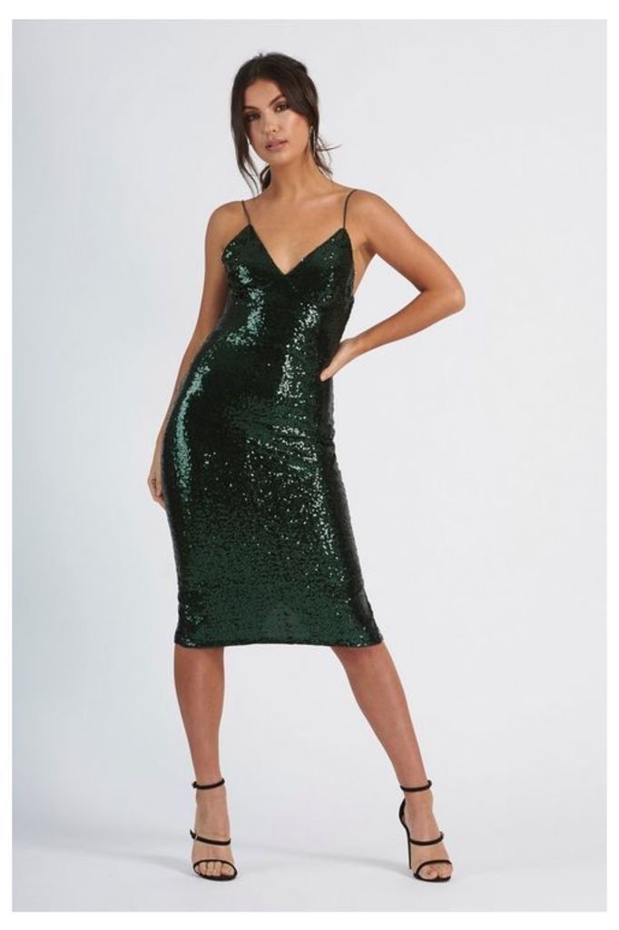 Womens **Sequin Cami Midi Dress By Club L - Green, Green