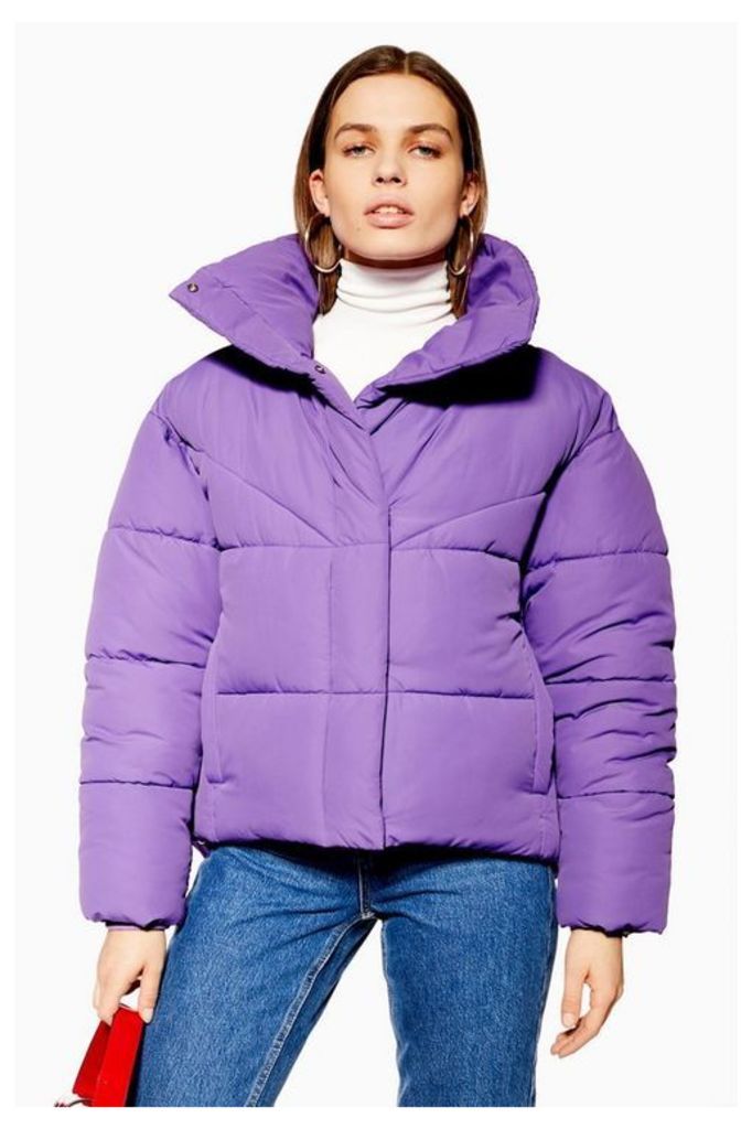 Womens Wrap Puffer Jacket - Purple, Purple