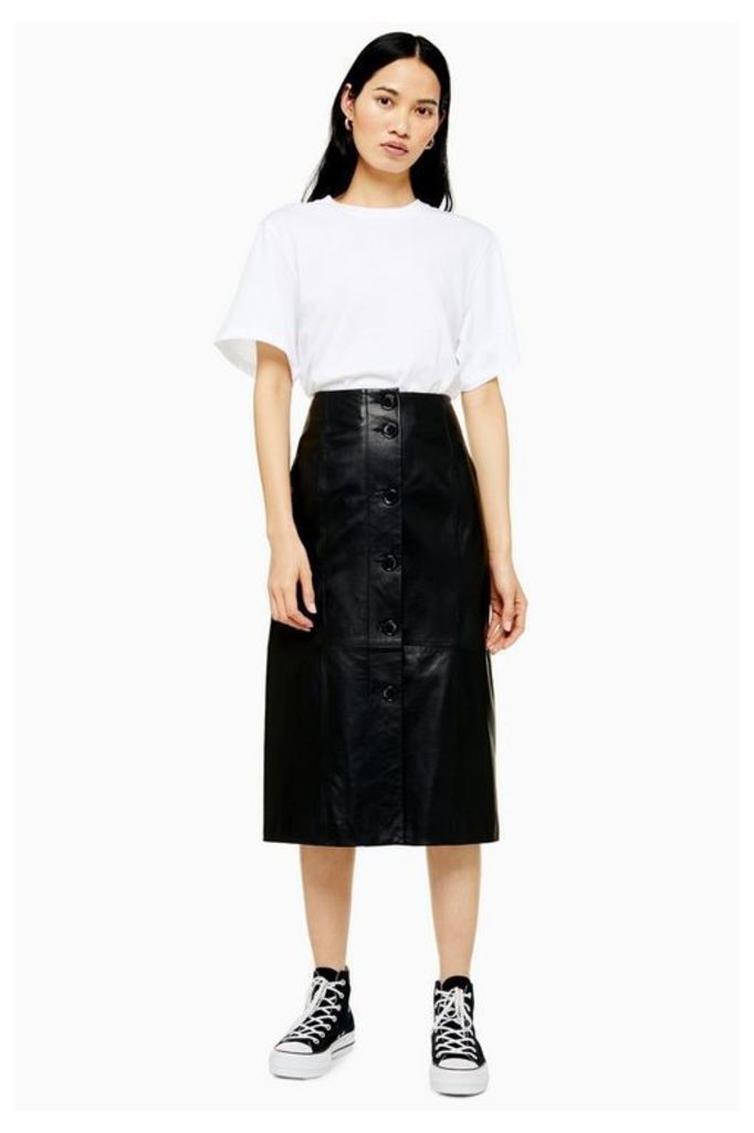 Womens **Leather Button Skirt By Topshop Boutique - Black, Black