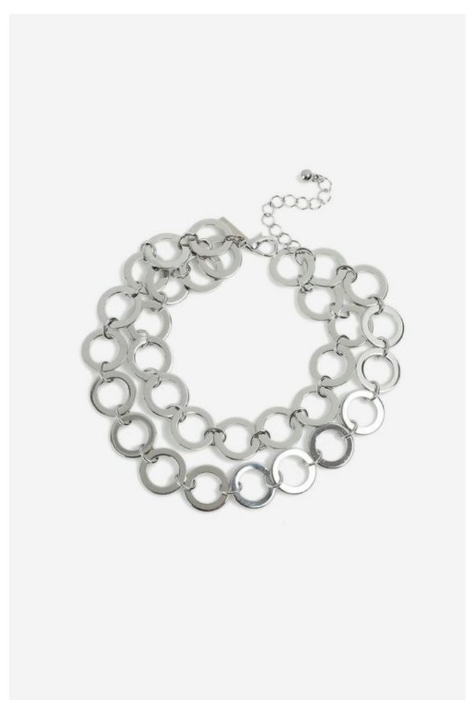 Womens **Circle Link Draped Anklet - Silver, Silver
