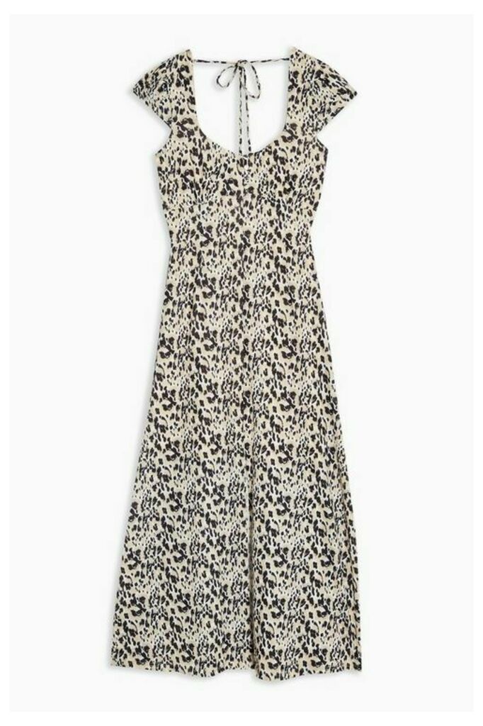 Womens Natural Animal Print Mesh Jersey Midi Dress - Natural, Natural