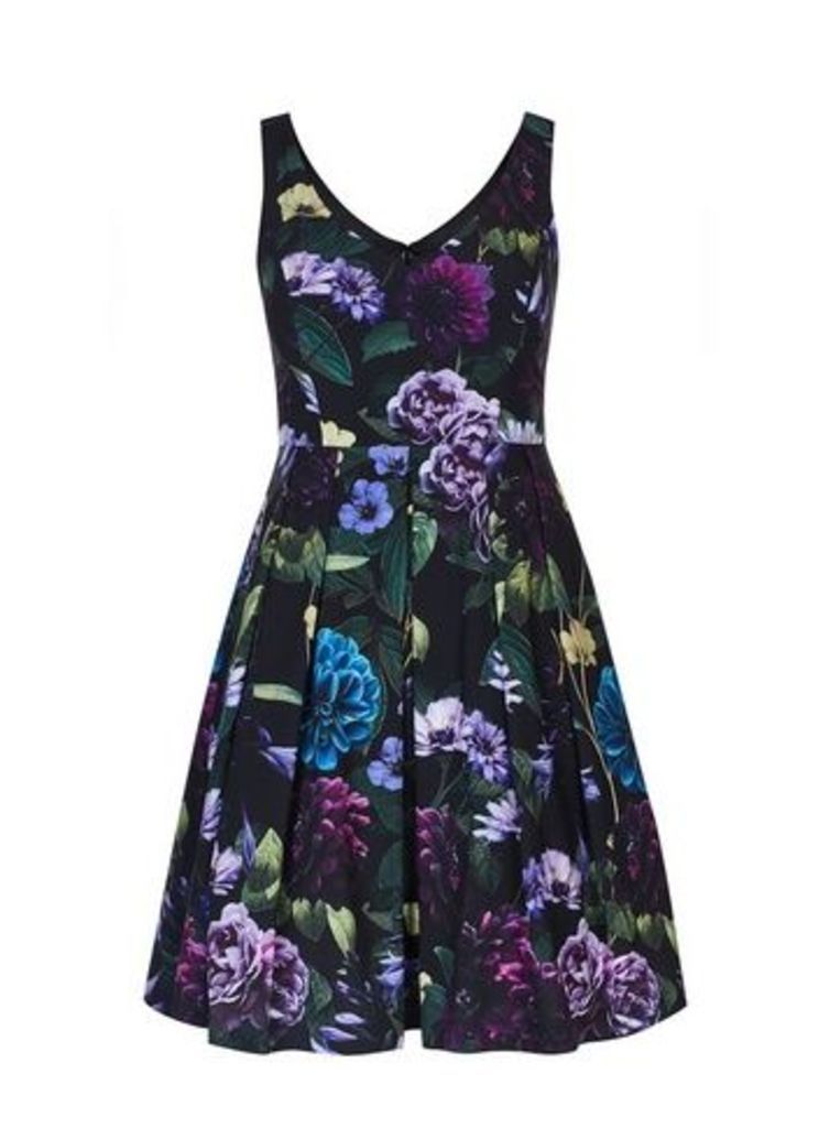 **City Chic Multicoloured Floral Print Skater Dress, Assorted