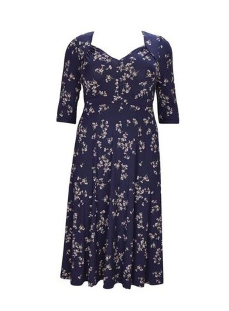 **Scarlett & Jo Navy Blue Floral Fit And Flare Dress, Purple