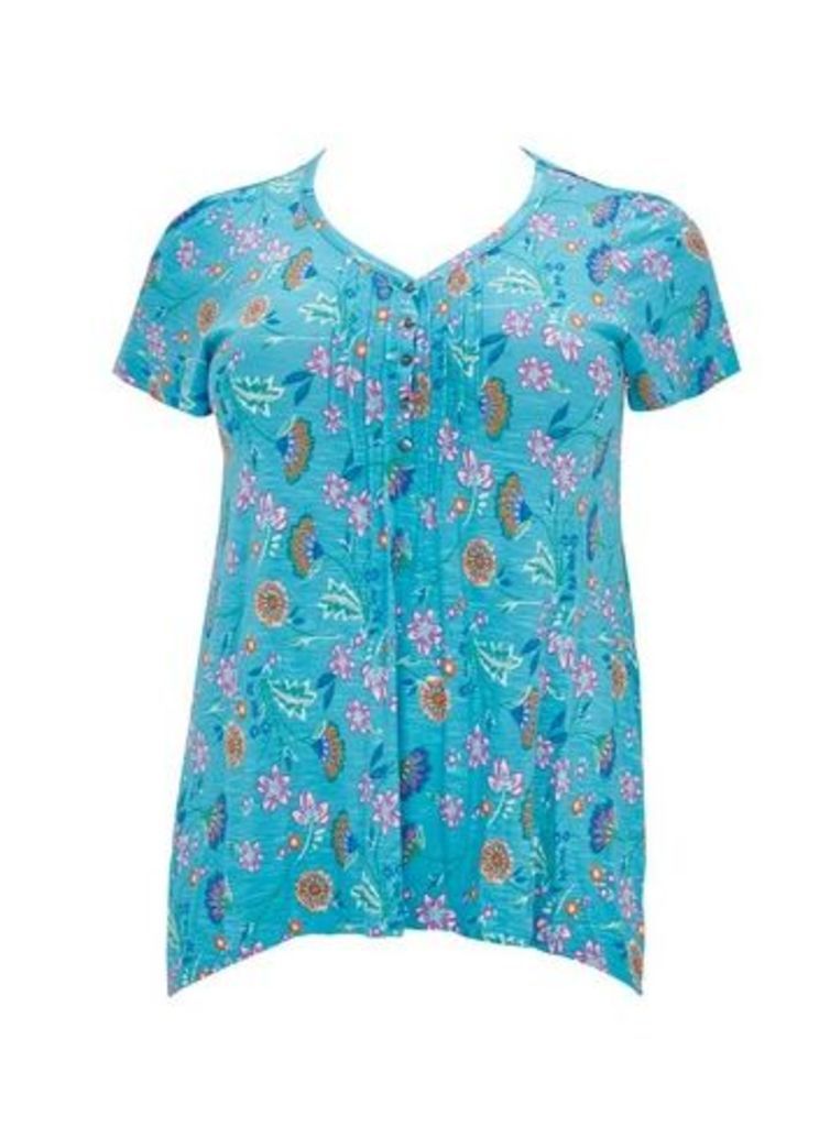 Blue Floral Print Top, Turquoise