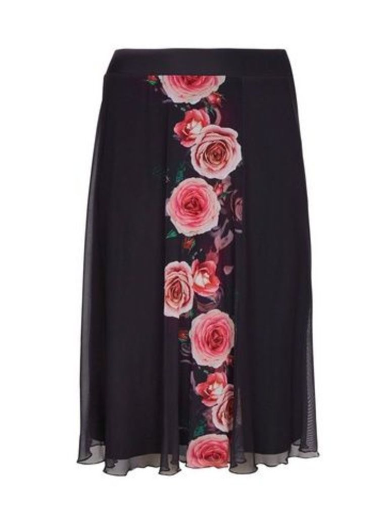 **Scarlett & Jo Black Rose Print A-Line Skirt, Black