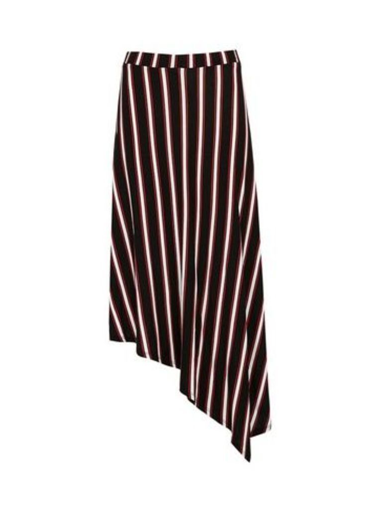 Black Striped Asymmetric Skirt, Black
