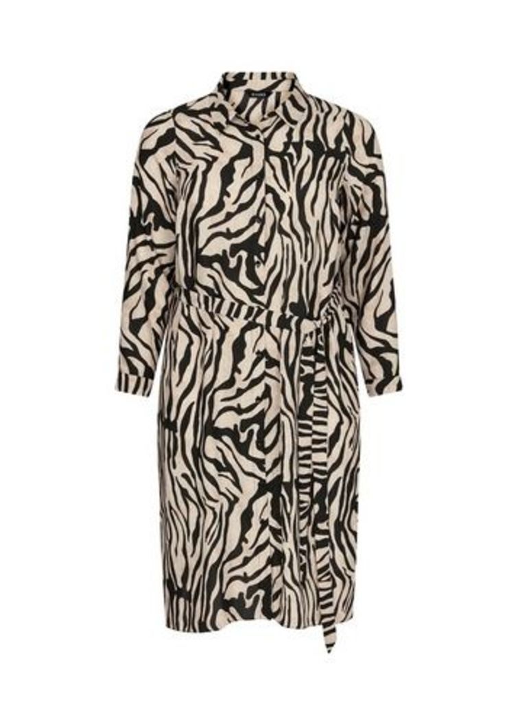Beige Zebra Print Shirt Dress, Beige/Natural