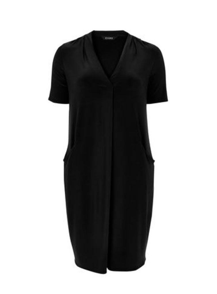 Black Short Sleeve Pocket Dress, Black