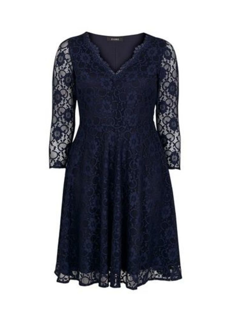 Navy Blue Lace Fit And Flare Dress, Navy