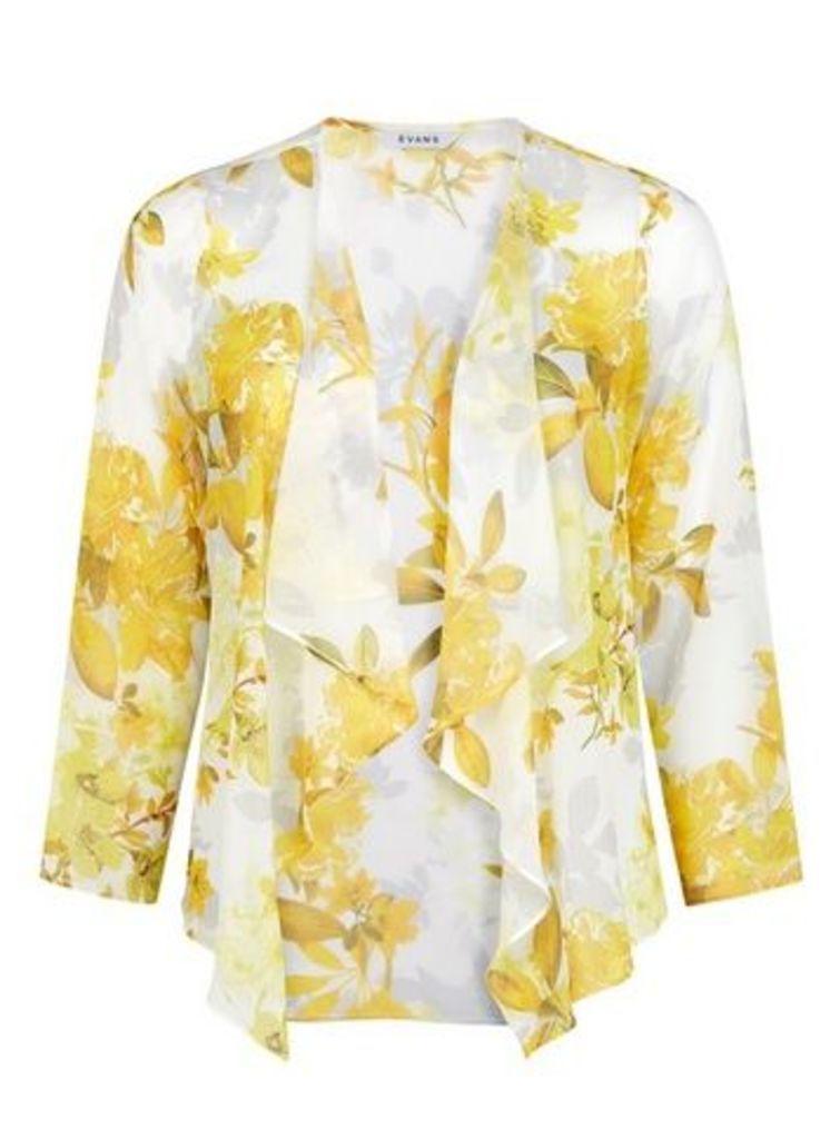 Yellow Floral Print Kimono Top, Lemon